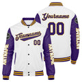 Chaquetas universitarias personalizadas en morado & blanco y amarillo para hombres & mujeres y jóvenes & Chaquetas tipo Letterman personalizadas