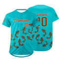 Camiseta de béisbol personalizada color naranja cian con degradado uniformes de equipo personalizados con nombre y número