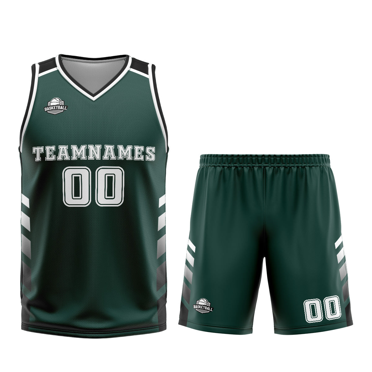 Uniforme de baloncesto personalizado verde y blanco con tu logotipo-nombre y número impresos