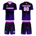 Conjunto personalizado de camiseta de uniforme negra y morada para niños y adultos