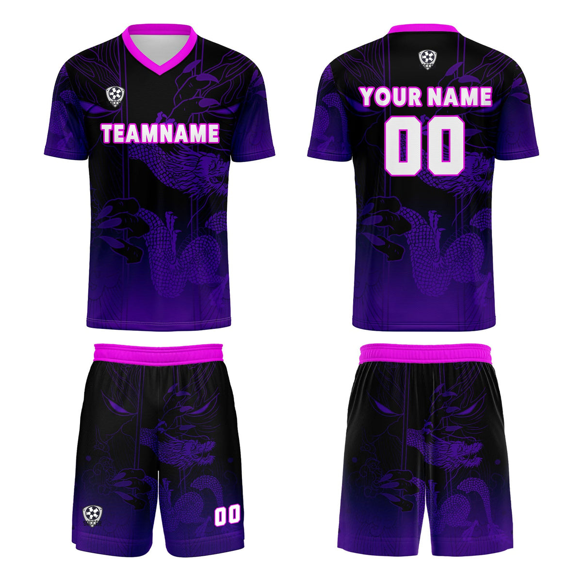 Conjunto personalizado de camiseta de uniforme negra y morada para niños y adultos