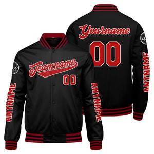 Chaquetas universitarias rojas y negras personalizadas para hombres & mujeres y jóvenes & Chaquetas Letterman personalizadas