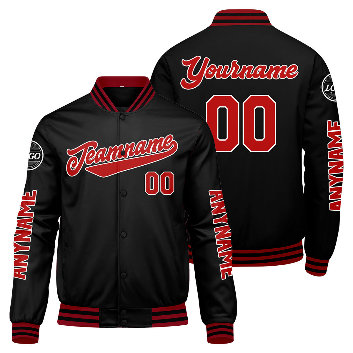 Chaquetas universitarias rojas y negras personalizadas para hombres & mujeres y jóvenes & Chaquetas Letterman personalizadas