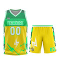 Uniforme de baloncesto personalizado amarillo y verde con tu logotipo-nombre y número impresos