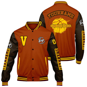 Chaquetas universitarias personalizadas de color naranja mate y marrón para hombres & mujeres y jóvenes & Chaquetas Letterman personalizadas