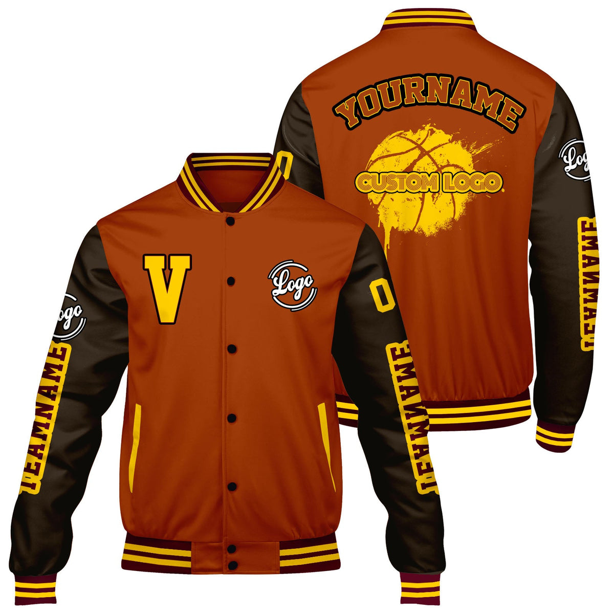 Chaquetas universitarias personalizadas de color naranja mate y marrón para hombres & mujeres y jóvenes & Chaquetas Letterman personalizadas