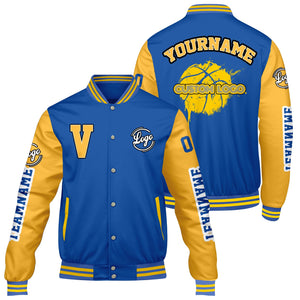 Chaquetas universitarias personalizadas en color azul y amarillo para hombres & mujeres y jóvenes