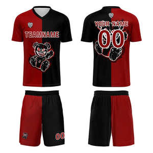 Conjunto personalizado de camiseta de fútbol roja y negra para niños y adultos