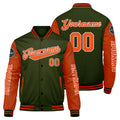 Chaquetas universitarias personalizadas de color verde oliva y naranja para hombres & mujeres y jóvenes & Chaquetas tipo Letterman personalizadas