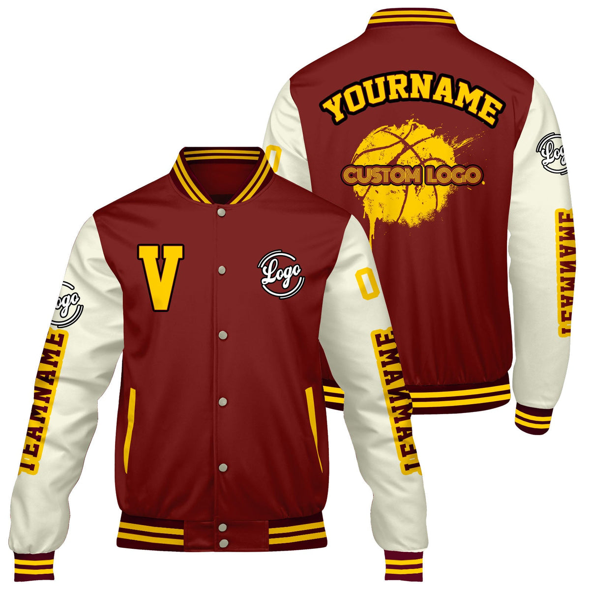 Chaquetas universitarias personalizadas color crema burdeos para hombres & mujeres y jóvenes & Chaquetas Letterman personalizadas