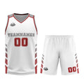 Uniforme de baloncesto personalizado blanco y rojo con tu logotipo-nombre y número impresos