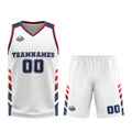 Uniforme de baloncesto personalizado blanco y azul con tu logotipo-nombre y número impresos