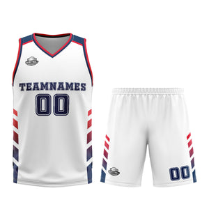 Uniforme de baloncesto personalizado blanco y azul con tu logotipo-nombre y número impresos