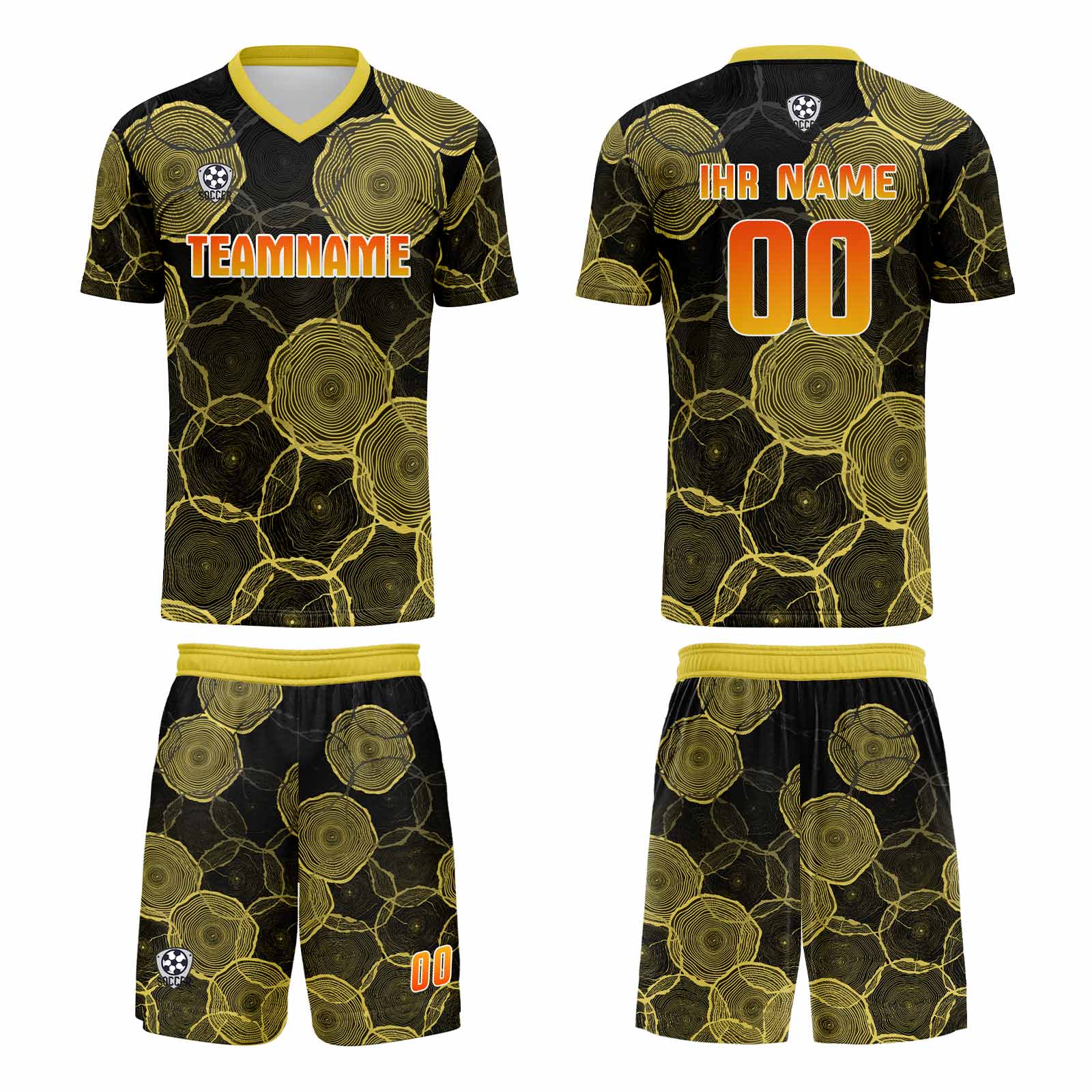 Conjunto personalizado de camiseta de uniforme negra y amarilla para niños y adultos