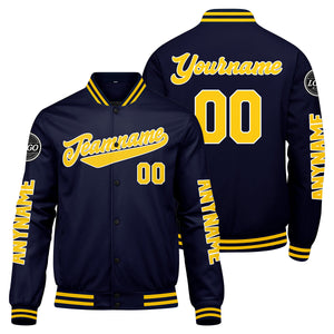 Chaquetas universitarias personalizadas azul marino y amarillas para hombres & mujeres y jóvenes & Chaquetas tipo Letterman personalizadas