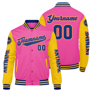 Chaquetas universitarias personalizadas en rosa y amarillo para hombres & mujeres y jóvenes & Chaquetas tipo Letterman personalizadas