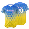 Camiseta de béisbol personalizada azul y amarilla con degradado uniformes de equipo con nombre y número