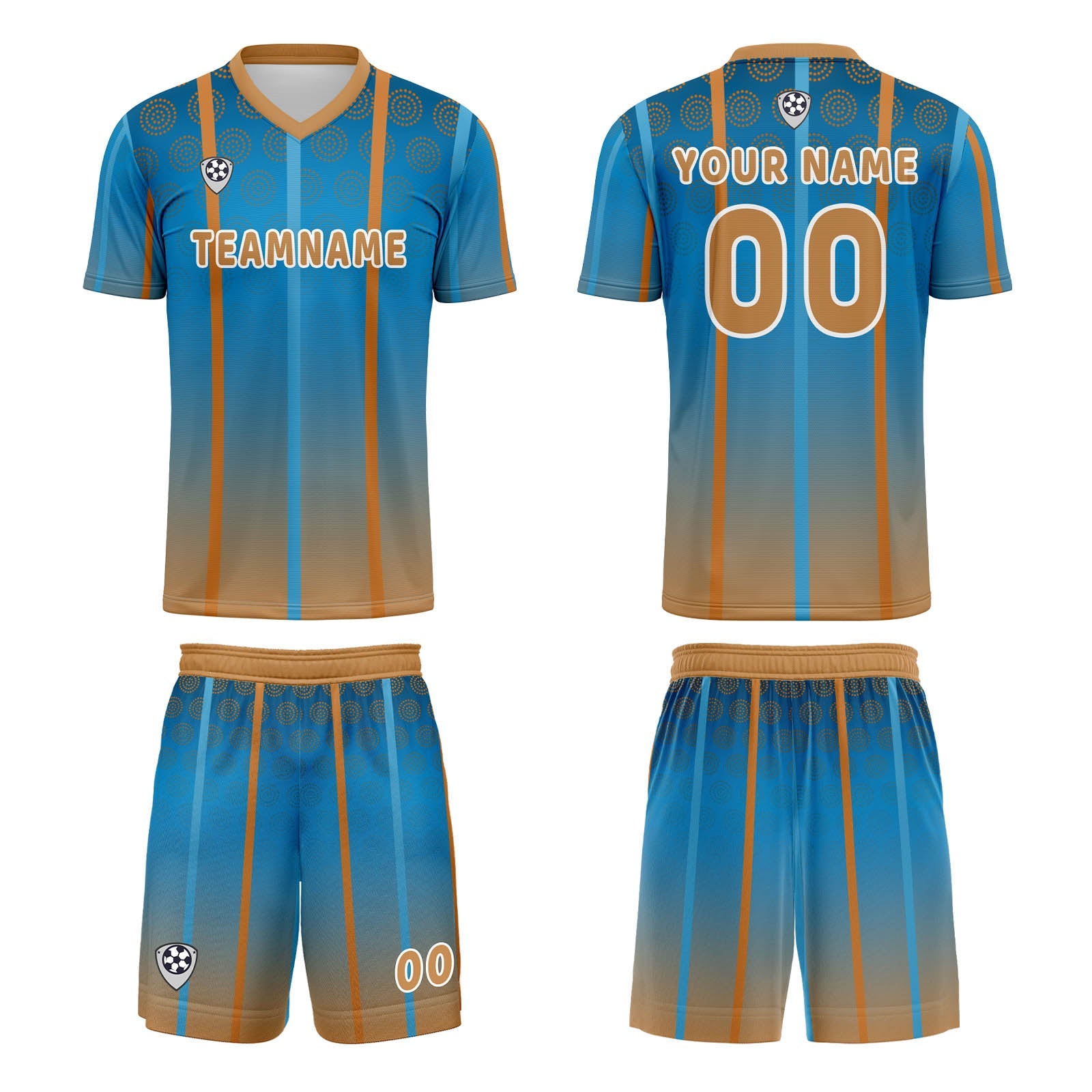Conjunto personalizado de camiseta de uniforme azul y marrón para niños y adultos