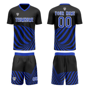 Conjunto personalizado de camiseta de uniforme negra y azul para niños y adultos