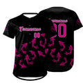 Camiseta de béisbol personalizada en rosa y negro con degradado uniformes de equipo personalizados con nombre y número