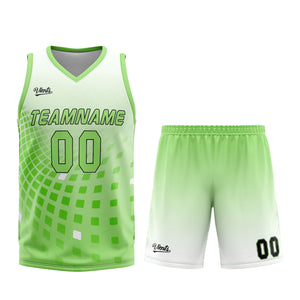 Uniforme de baloncesto personalizado blanco y verde con tu logotipo-nombre y número impresos