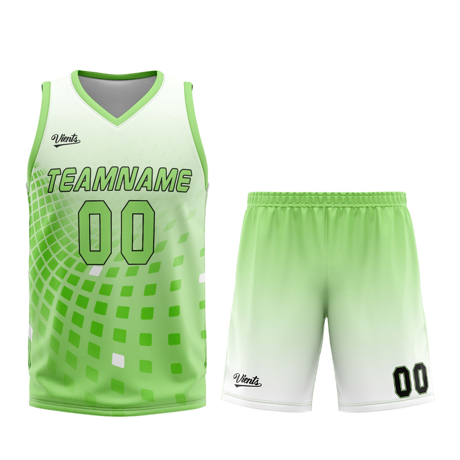 Uniforme de baloncesto personalizado blanco y verde con tu logotipo-nombre y número impresos