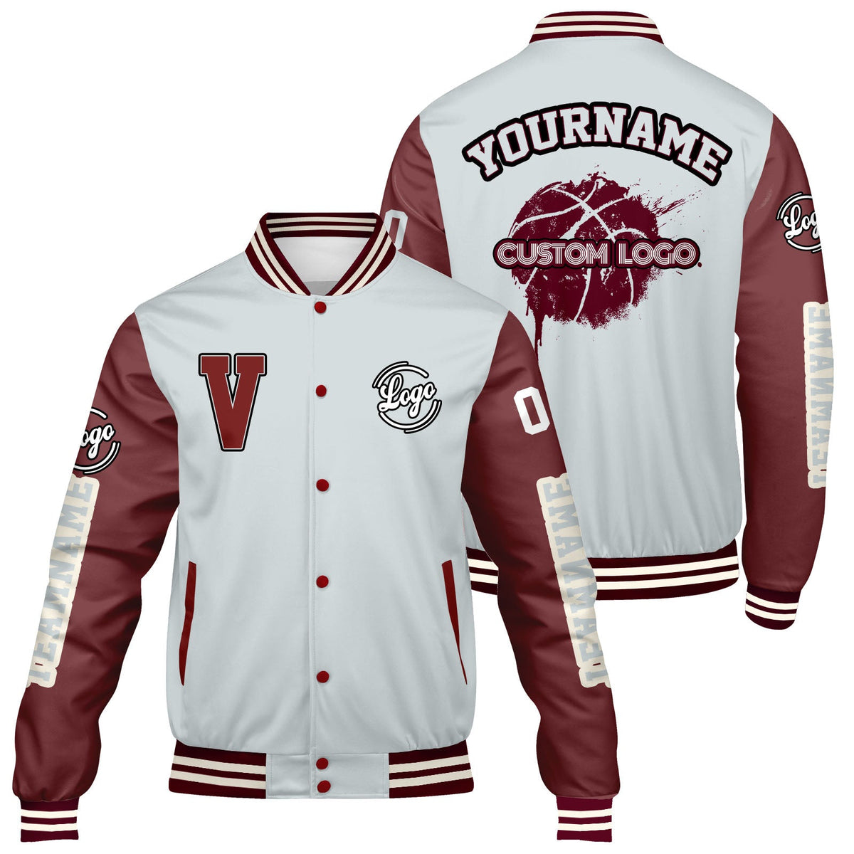 Chaquetas universitarias personalizadas en gris burdeos para hombres & mujeres y jóvenes & Chaquetas Letterman personalizadas