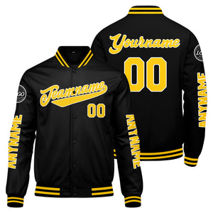 Chaquetas universitarias personalizadas negras y amarillas para hombres & mujeres y jóvenes & Chaquetas Letterman personalizadas