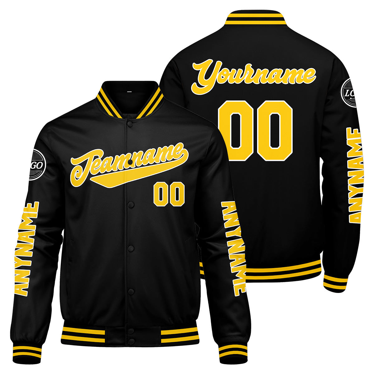 Chaquetas universitarias personalizadas negras y amarillas para hombres & mujeres y jóvenes & Chaquetas Letterman personalizadas