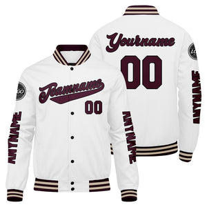 Chaquetas universitarias personalizadas color granate y blanco para hombres & mujeres y jóvenes & Chaquetas Letterman personalizadas