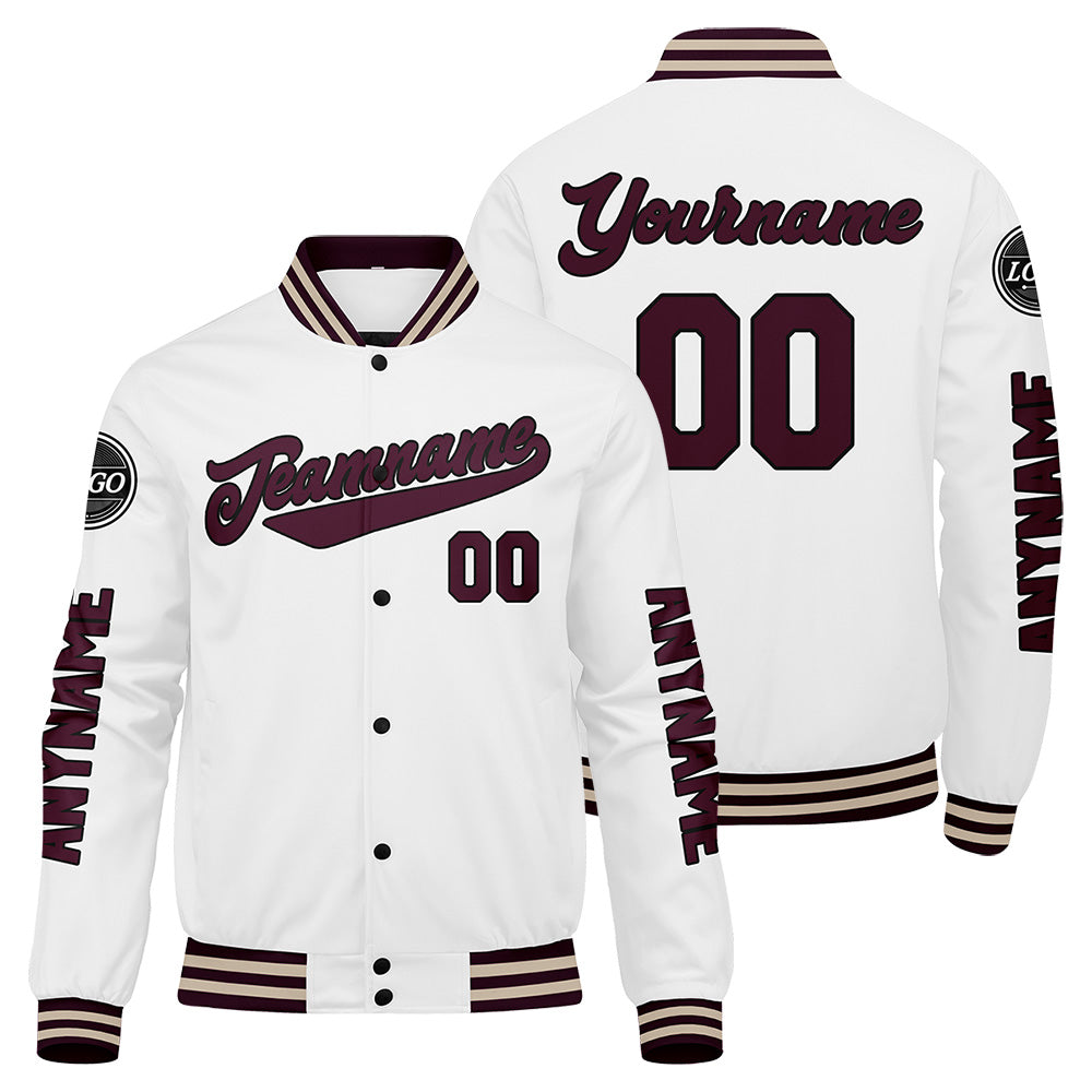 Chaquetas universitarias personalizadas color granate y blanco para hombres & mujeres y jóvenes & Chaquetas Letterman personalizadas