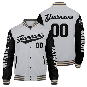 Chaquetas universitarias personalizadas en gris & negro y crema para hombres & mujeres y jóvenes & Chaquetas Letterman personalizadas