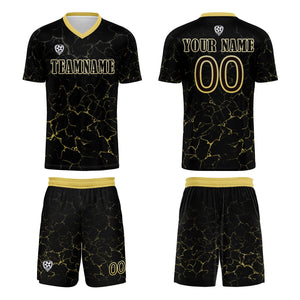 Conjunto personalizado de camiseta de fútbol negra y amarilla para niños y adultos