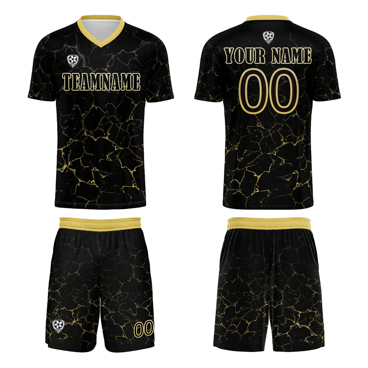 Conjunto personalizado de camiseta de fútbol negra y amarilla para niños y adultos