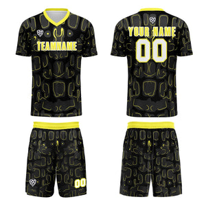 Conjunto personalizado de camiseta de fútbol negra y amarilla para niños y adultos