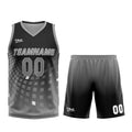 Uniforme de baloncesto personalizado en negro y gris con tu logotipo-nombre y número impresos