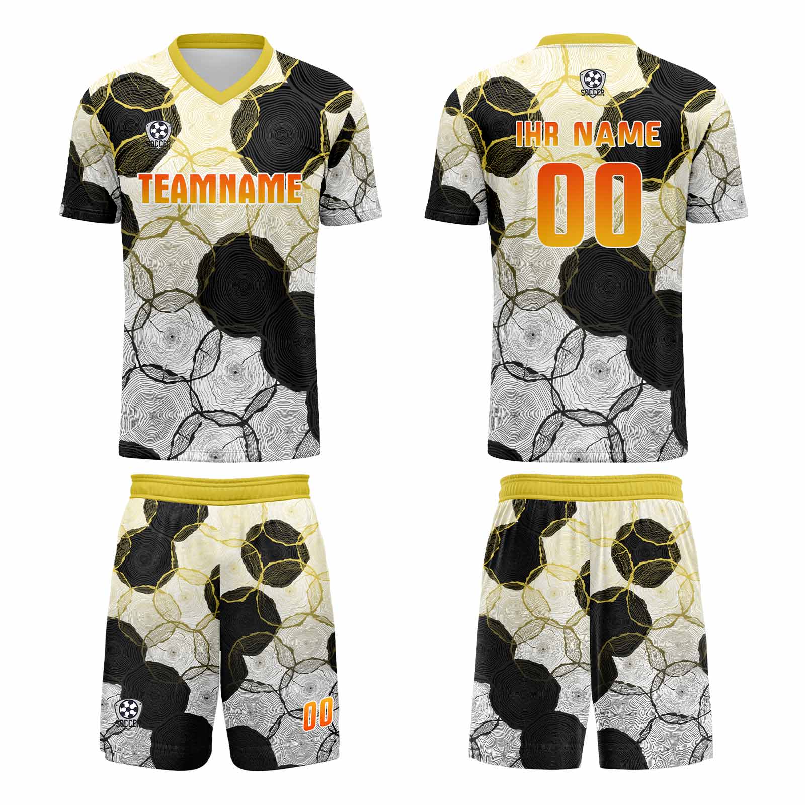 Conjunto personalizado de camiseta de uniforme blanca & negra y amarilla para niños y adultos