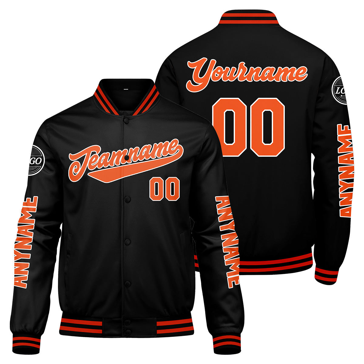 Chaquetas universitarias personalizadas negras y naranjas para hombres & mujeres y jóvenes & Chaquetas Letterman personalizadas