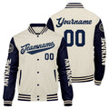 Chaquetas universitarias personalizadas azul marino y crema para hombres & mujeres y jóvenes & Chaquetas tipo Letterman personalizadas