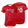 Camiseta de béisbol personalizada roja y blanca con degradado uniformes de equipo con nombre y número