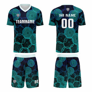 Conjunto personalizado de camiseta de uniforme negra y cian para niños y adultos