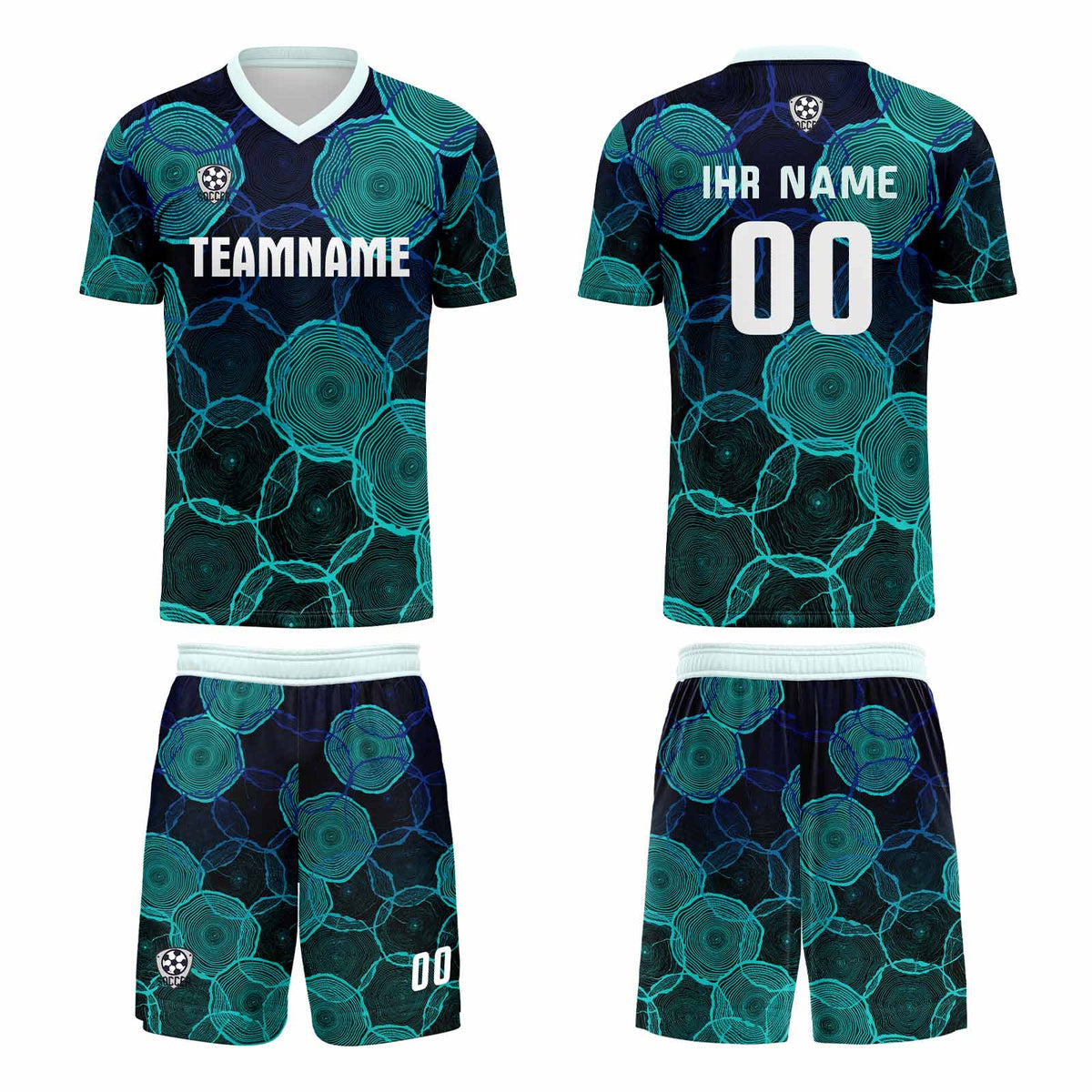 Conjunto personalizado de camiseta de uniforme negra y cian para niños y adultos