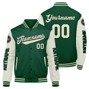 Chaquetas universitarias personalizadas de color verde crema para hombres & mujeres y jóvenes & Chaquetas Letterman personalizadas