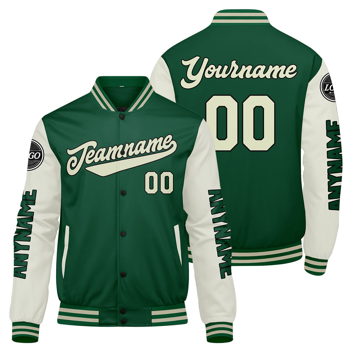 Chaquetas universitarias personalizadas de color verde crema para hombres & mujeres y jóvenes & Chaquetas Letterman personalizadas