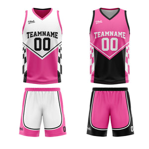Traje de baloncesto reversible negro y rosa personalizado para adultos y niños