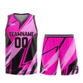 Uniforme de baloncesto rosa y negro personalizado con tu logotipo-nombre y número impresos