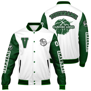 Chaquetas universitarias blancas y verdes personalizadas para hombres & mujeres y jóvenes & Chaquetas Letterman personalizadas