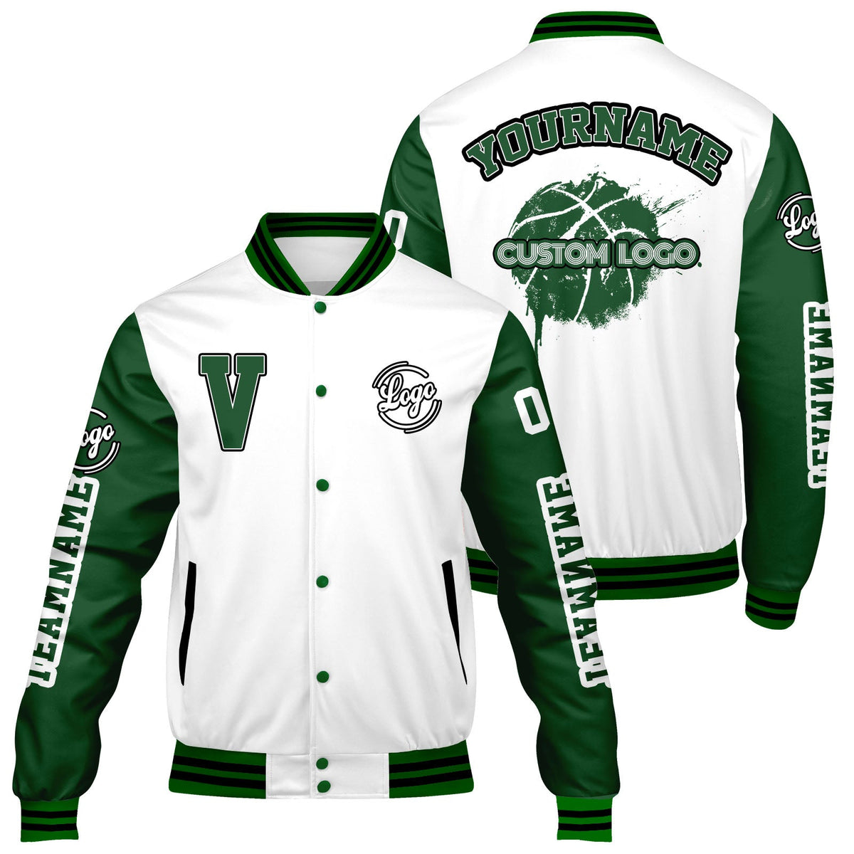 Chaquetas universitarias blancas y verdes personalizadas para hombres & mujeres y jóvenes & Chaquetas Letterman personalizadas
