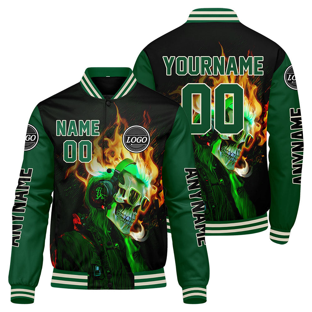 Chaquetas universitarias personalizadas en verde y negro para hombres & mujeres y jóvenes & Chaquetas Letterman personalizadas