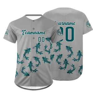 Camiseta de béisbol personalizada gris turquesa con degradado uniformes de equipo personalizados con nombre y número